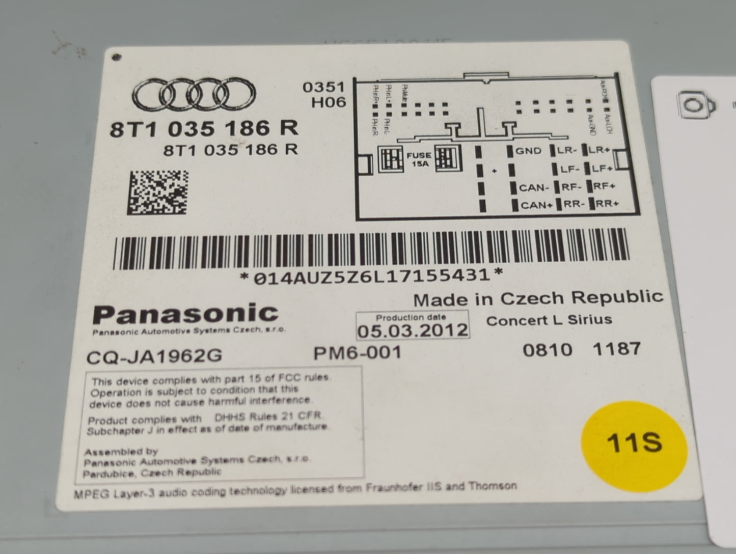 2010-2012 Audi A4 Radio AM FM Cd Player Receiver Replacement P/N:8T1035186R CQ-JA1962G Fits OEM Used Auto Parts - Oemusedaut