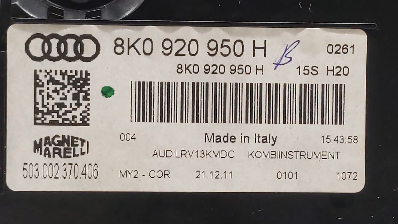 2010-2012 Audi A4 Instrument Cluster Speedometer Gauges P/N:8K0 920 950 H Fits Fits 2010 2011 2012 OEM Used Auto Parts - Oem