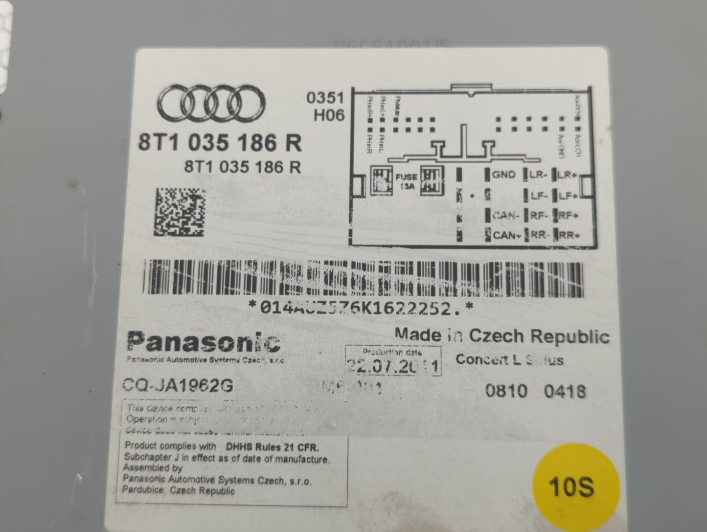 2010-2012 Audi A4 Radio AM FM Cd Player Receiver Replacement P/N:8T1 035 186 R Fits Fits 2010 2011 2012 2013 2014 2015 2016 