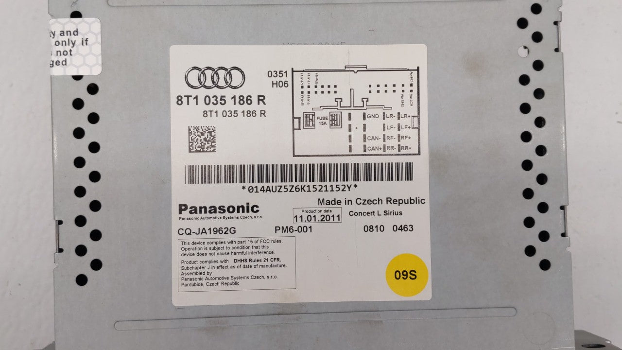 2010-2012 Audi A4 Quattro Radio AM FM Cd Player Receiver Replacement P/N:8T1 035 186 R 4G0035082C Fits OEM Used Auto Parts -