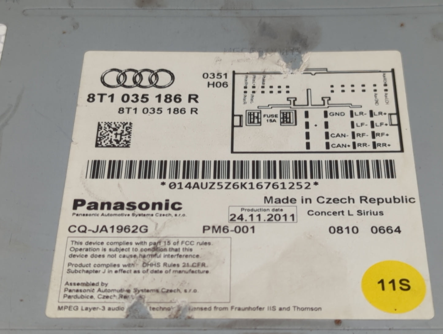 2008-2012 Audi A5 Radio AM FM Cd Player Receiver Replacement P/N:8T1 035 186 R Fits Fits 2008 2009 2010 2011 2012 OEM Used A
