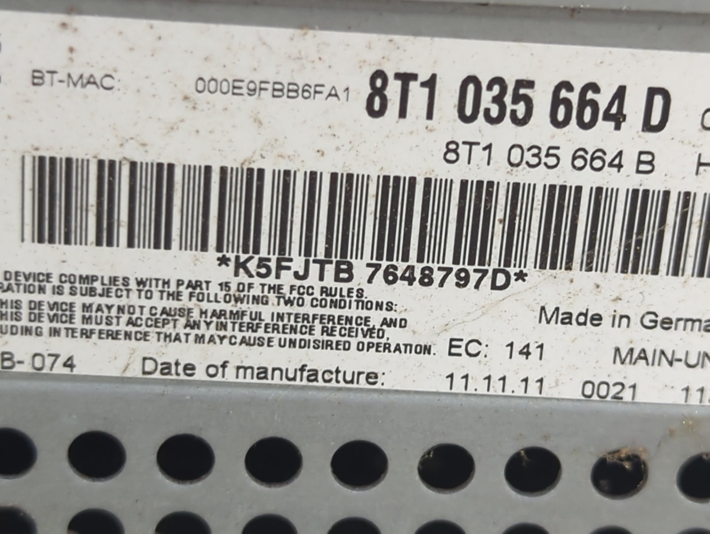 2010-2017 Audi A5 Radio AM FM Cd Player Receiver Replacement P/N:8T1035664D 8T1035664B Fits OEM Used Auto Parts - Oemusedaut
