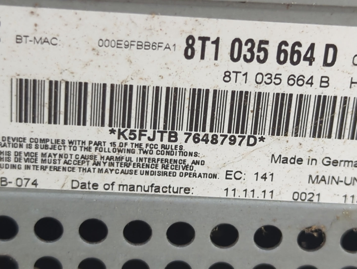 2010-2017 Audi A5 Radio AM FM Cd Player Receiver Replacement P/N:8T1035664D 8T1035664B Fits OEM Used Auto Parts - Oemusedaut