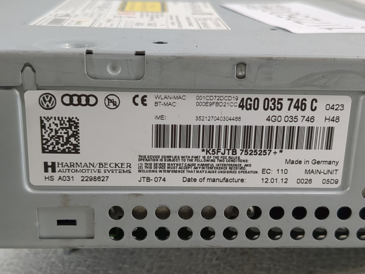 2012-2013 Audi A6 Radio AM FM Cd Player Receiver Replacement P/N:4G0 035 746 C Fits 2012 2013 OEM Used Auto Parts - Oemuseda