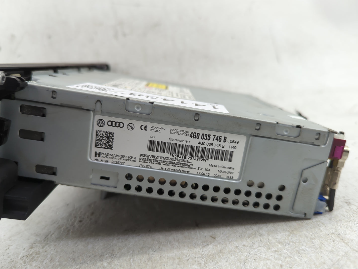 2012-2015 Audi A6 Radio AM FM Cd Player Receiver Replacement P/N:4G0035746B Fits Fits 2012 2013 2014 2015 OEM Used Auto Part