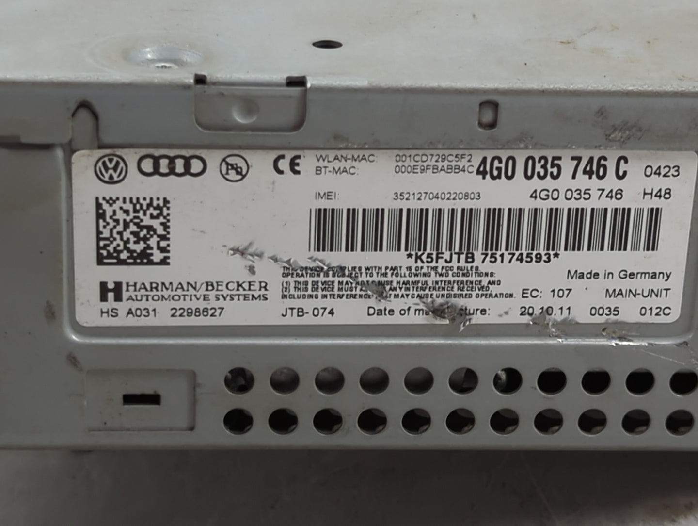 2012-2013 Audi A6 Radio AM FM Cd Player Receiver Replacement P/N:4G0035746C 4G0035746H48, 4G0035746 Fits Fits 2012 2013 OEM 