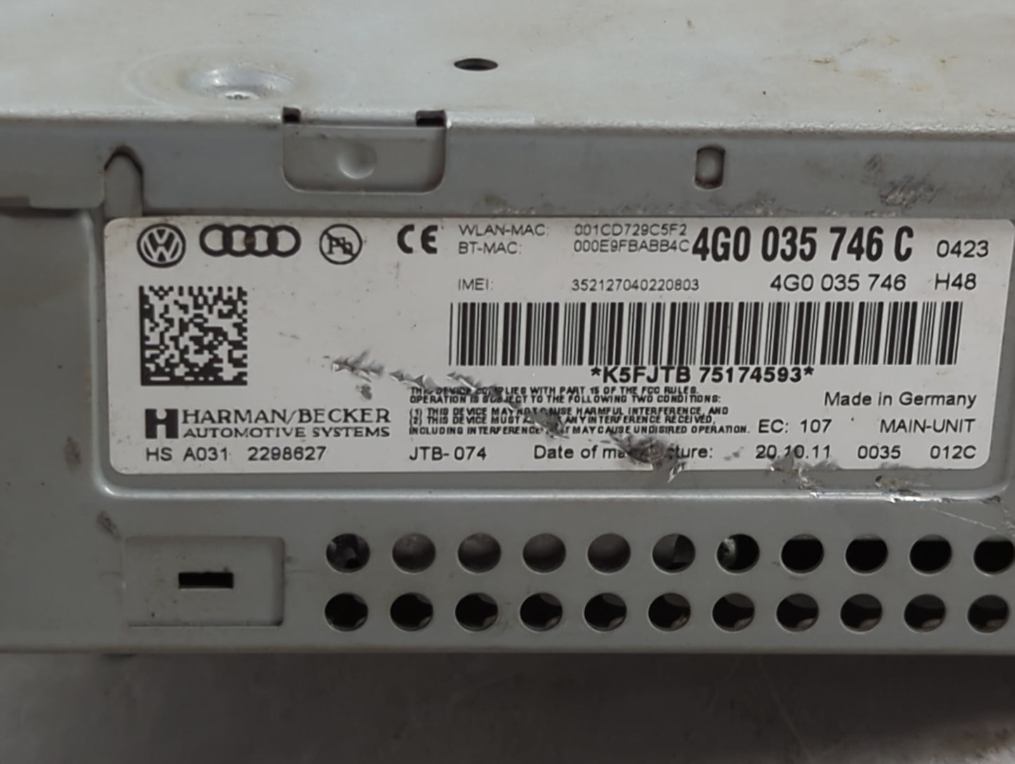 2012-2013 Audi A6 Radio AM FM Cd Player Receiver Replacement P/N:4G0035746C 4G0035746H48, 4G0035746 Fits Fits 2012 2013 OEM 