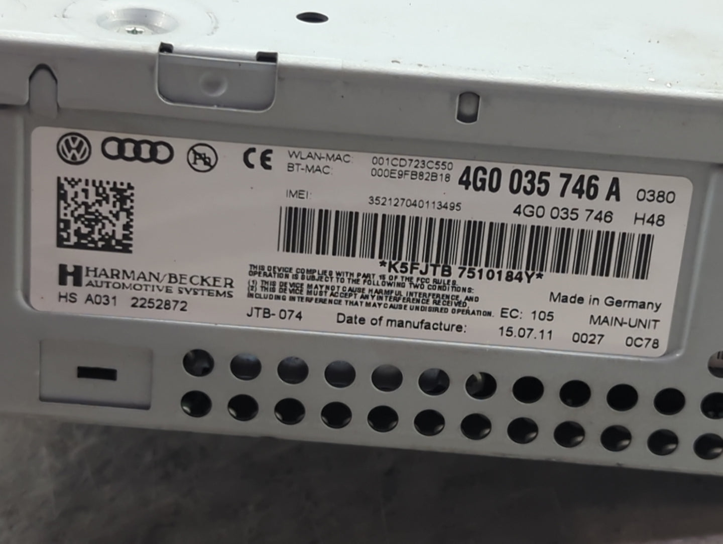 2012-2015 Audi A6 Radio AM FM Cd Player Receiver Replacement P/N:4G0035746A 4G0035746H48 Fits Fits 2012 2013 2014 2015 OEM U
