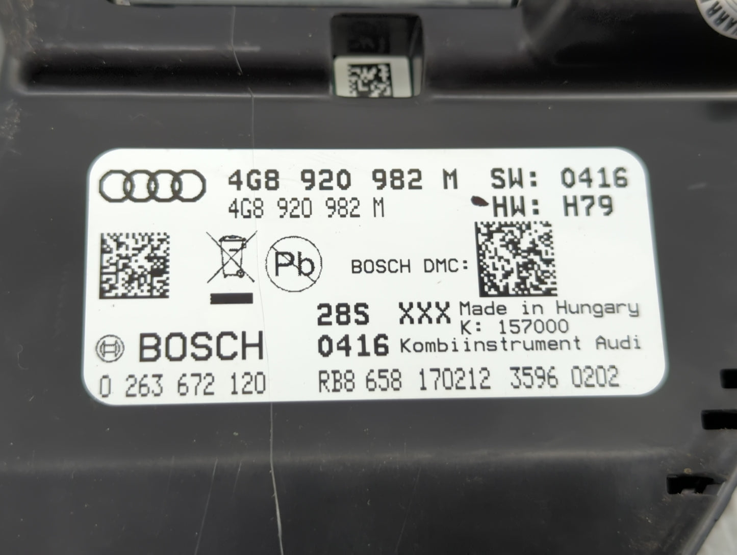 2012-2013 Audi A6 Instrument Cluster Speedometer Gauges P/N:4G8 920 982 M Fits Fits 2012 2013 OEM Used Auto Parts - Oemuseda