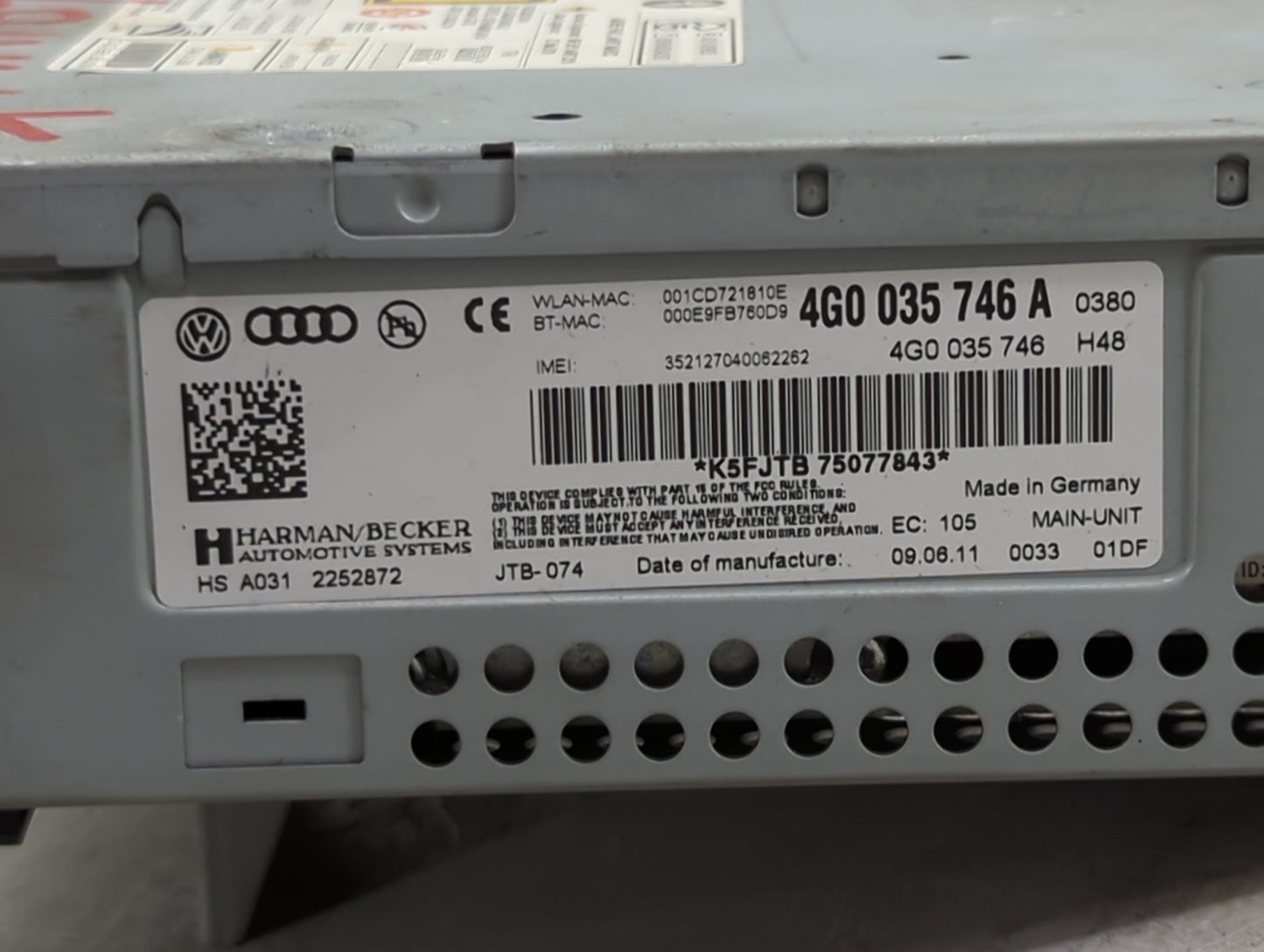 2012-2015 Audi A7 Radio AM FM Cd Player Receiver Replacement P/N:4G0035746A 4G0035746 Fits Fits 2012 2013 2014 2015 OEM Used
