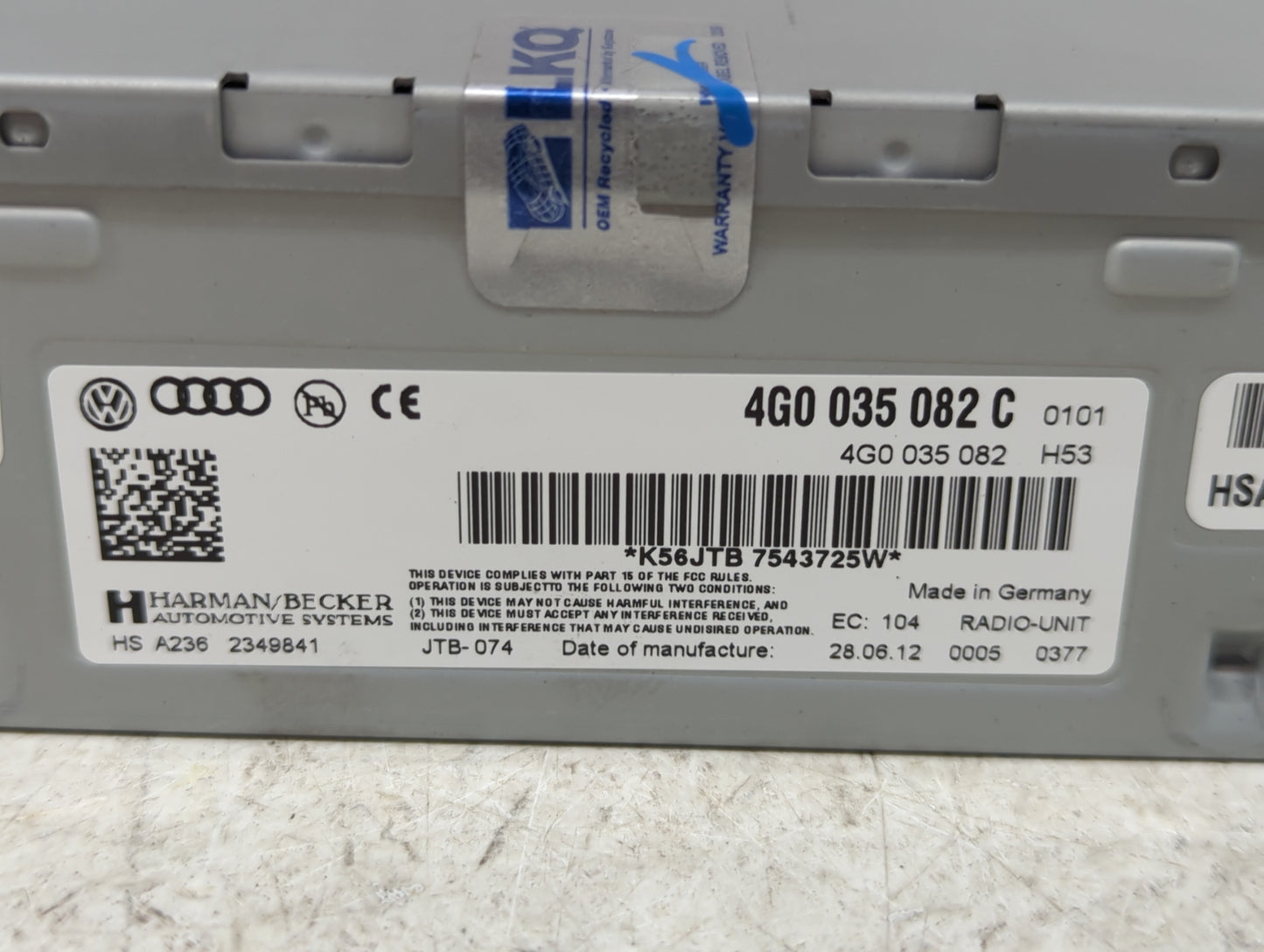 2009-2012 Audi Q5 Radio AM FM Cd Player Receiver Replacement P/N:4G0035082C Fits Fits 2009 2010 2011 2012 2013 2014 2015 201