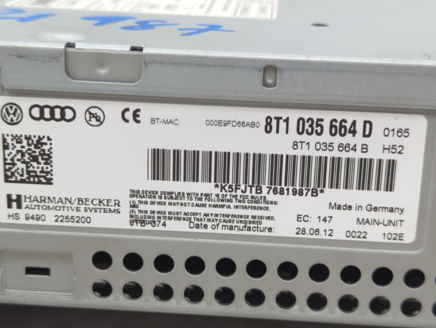 2011-2017 Audi Q5 Radio AM FM Cd Player Receiver Replacement P/N:8T1 035 664 D Fits Fits 2010 2011 2012 2013 2014 2015 2016 