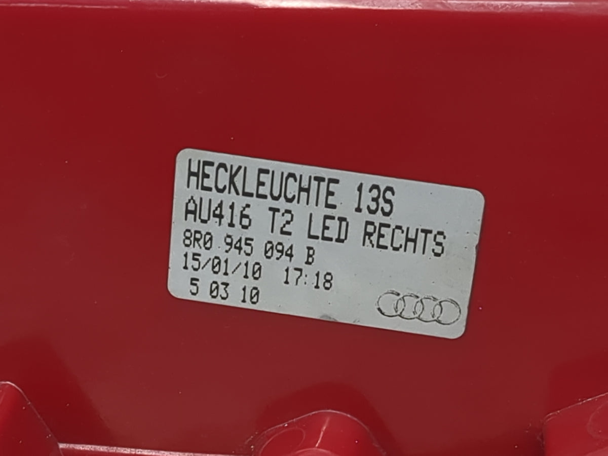 2009-2012 Audi Q5 Tail Light Assembly Passenger Right OEM P/N:8R0945094B Fits Fits 2009 2010 2011 2012 OEM Used Auto Parts -