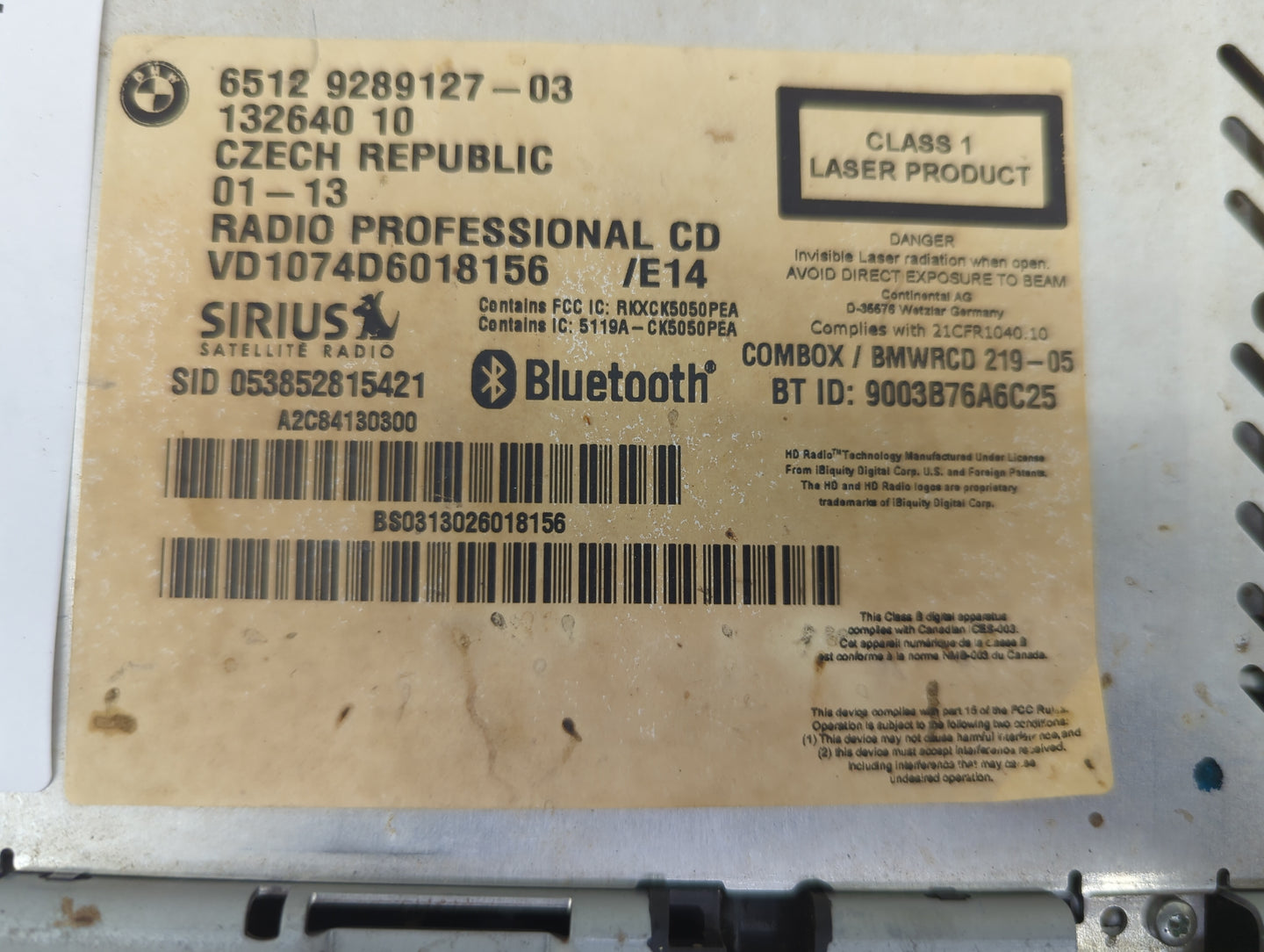 2010-2013 Bmw 328i Radio AM FM Cd Player Receiver Replacement P/N:9583075B2063051 CI927317001 Fits OEM Used Auto Parts - Oem