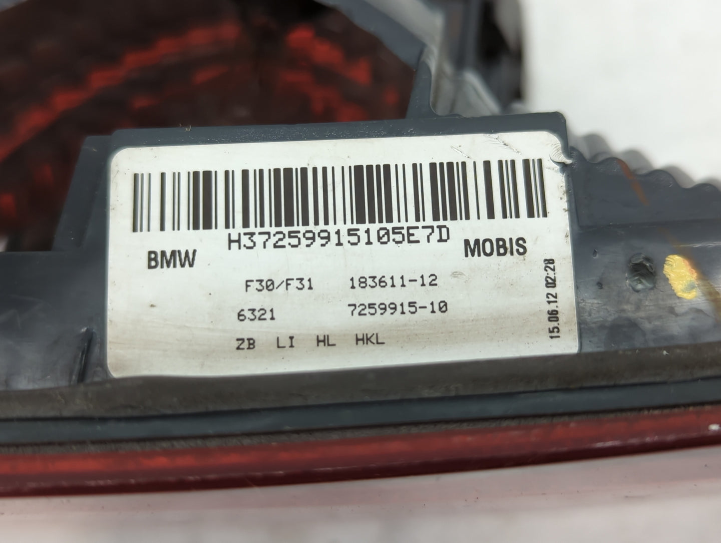 2012 Bmw 328i Tail Light Assembly Passenger Right OEM P/N:183611-12 7259915-10 Fits OEM Used Auto Parts - Oemusedautoparts1.