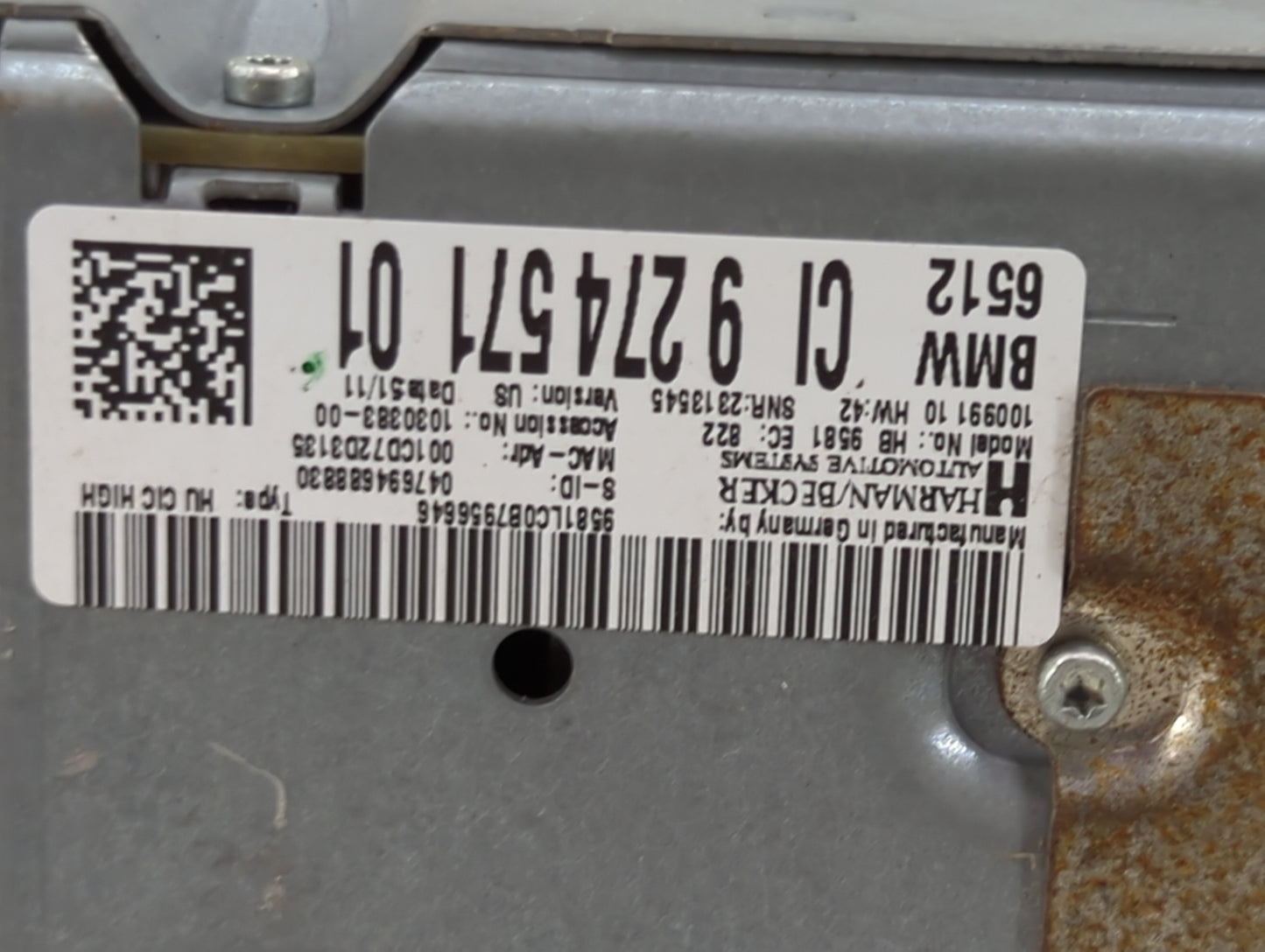 2011-2012 Bmw 528 Radio AM FM Cd Player Receiver Replacement P/N:9274571 9581, 100383-00, HB9581 Fits Fits 2011 2012 OEM Use