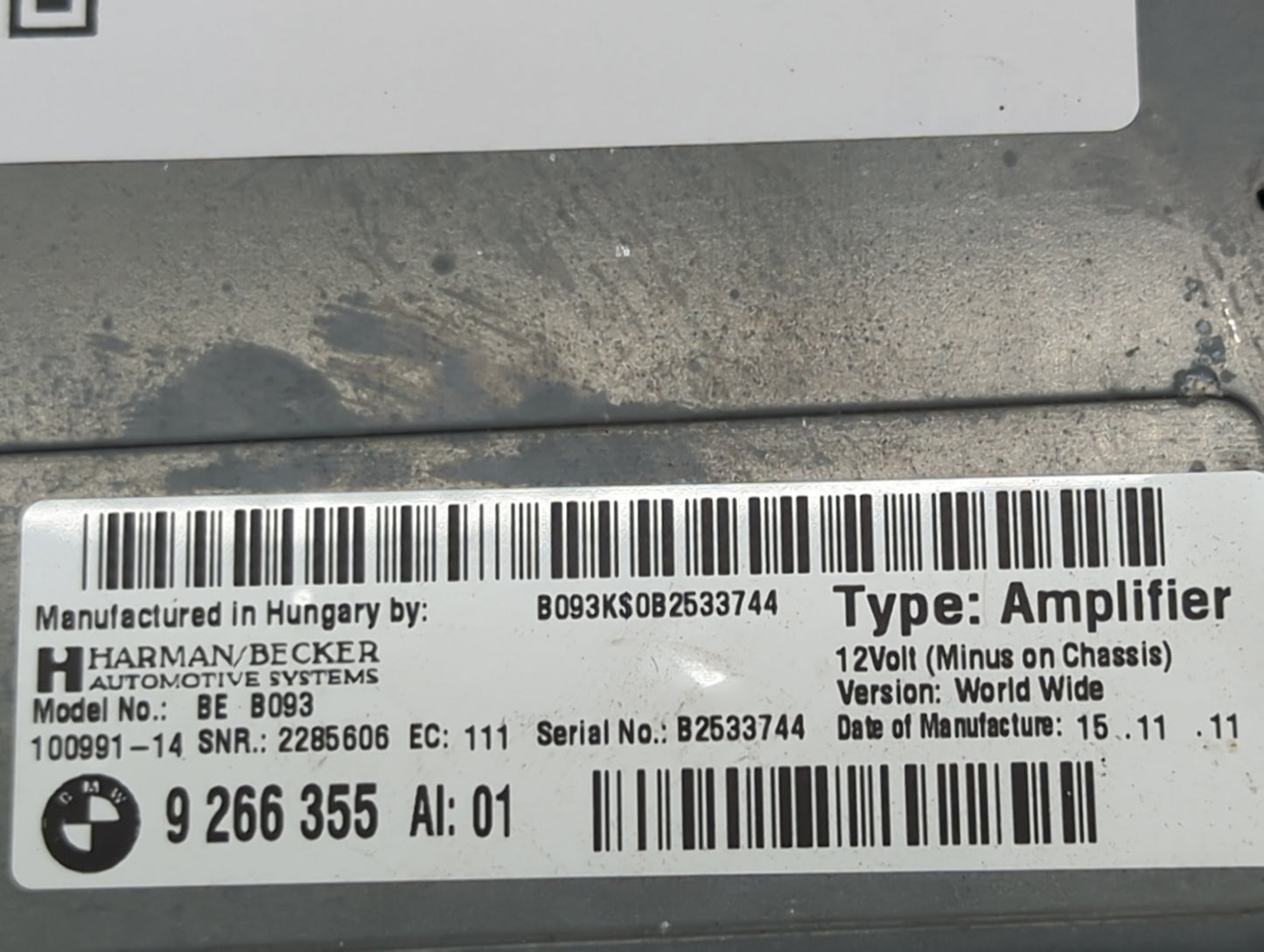 2011-2013 Bmw 528 Radio AM FM Cd Player Receiver Replacement P/N:9266355 BE B093, 100991-14 Fits Fits 2011 2012 2013 OEM Use