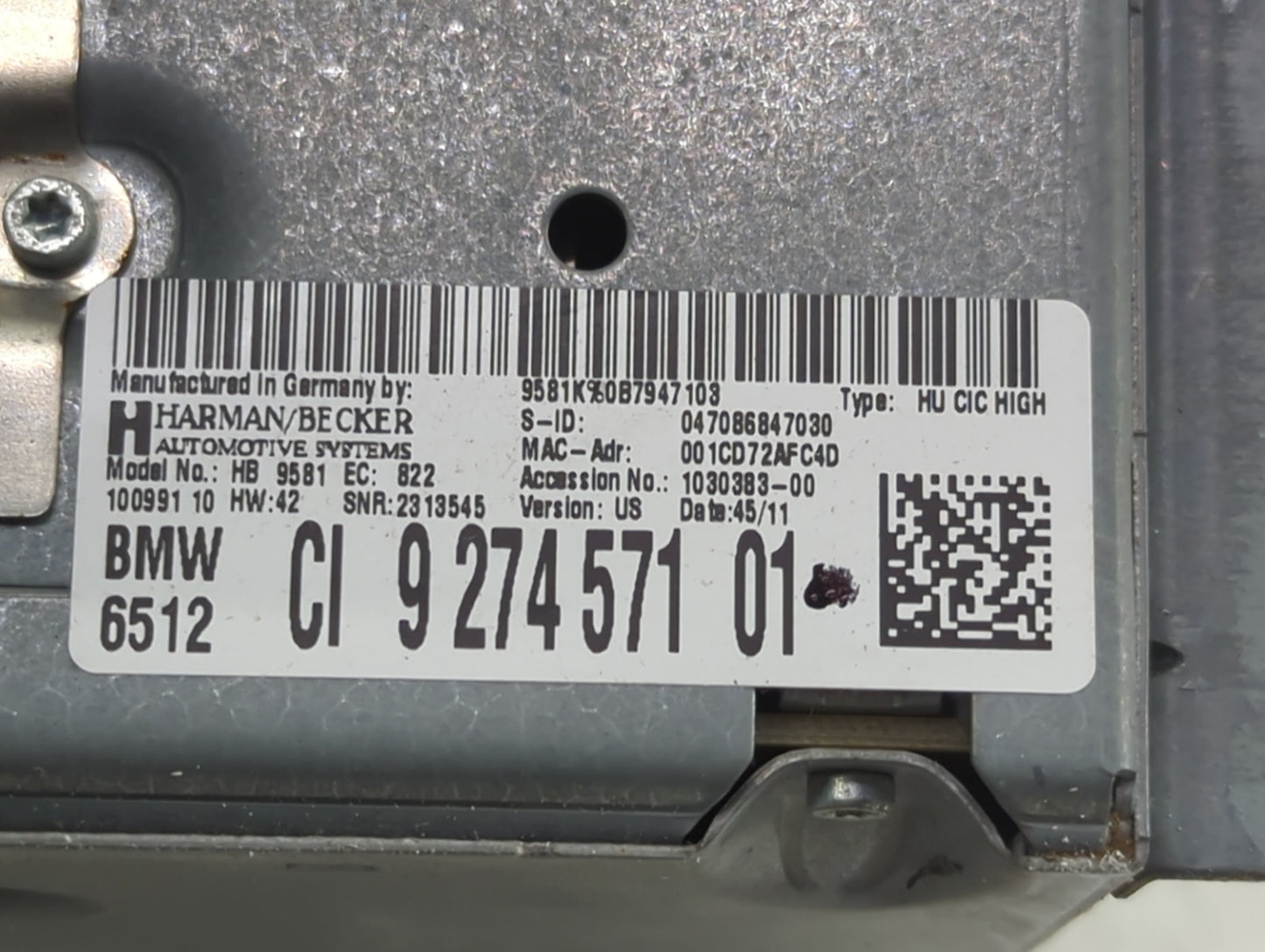2011-2012 Bmw 528i Radio AM FM Cd Player Receiver Replacement P/N:9274571 HB9581, CI927457101 Fits Fits 2010 2011 2012 OEM U