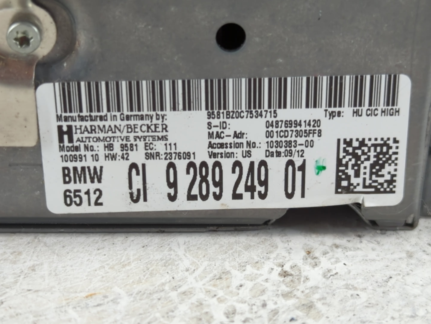 2011-2012 Bmw 535i Radio AM FM Cd Player Receiver Replacement P/N:CI 9 289 249 01 Fits Fits 2011 2012 OEM Used Auto Parts - 
