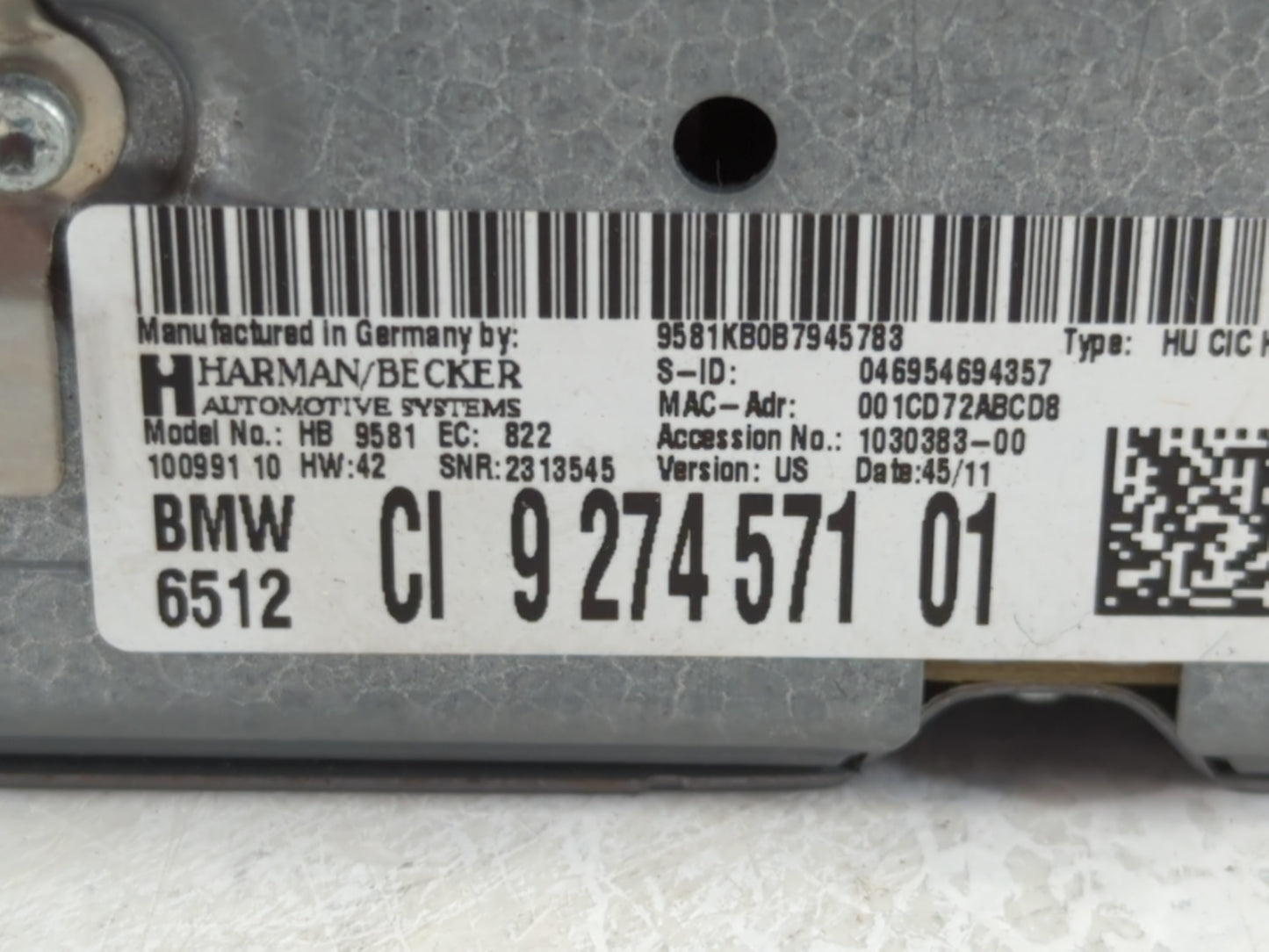 2011-2012 Bmw 535i Radio AM FM Cd Player Receiver Replacement P/N:CI 927457101 Fits Fits 2011 2012 OEM Used Auto Parts - Oem