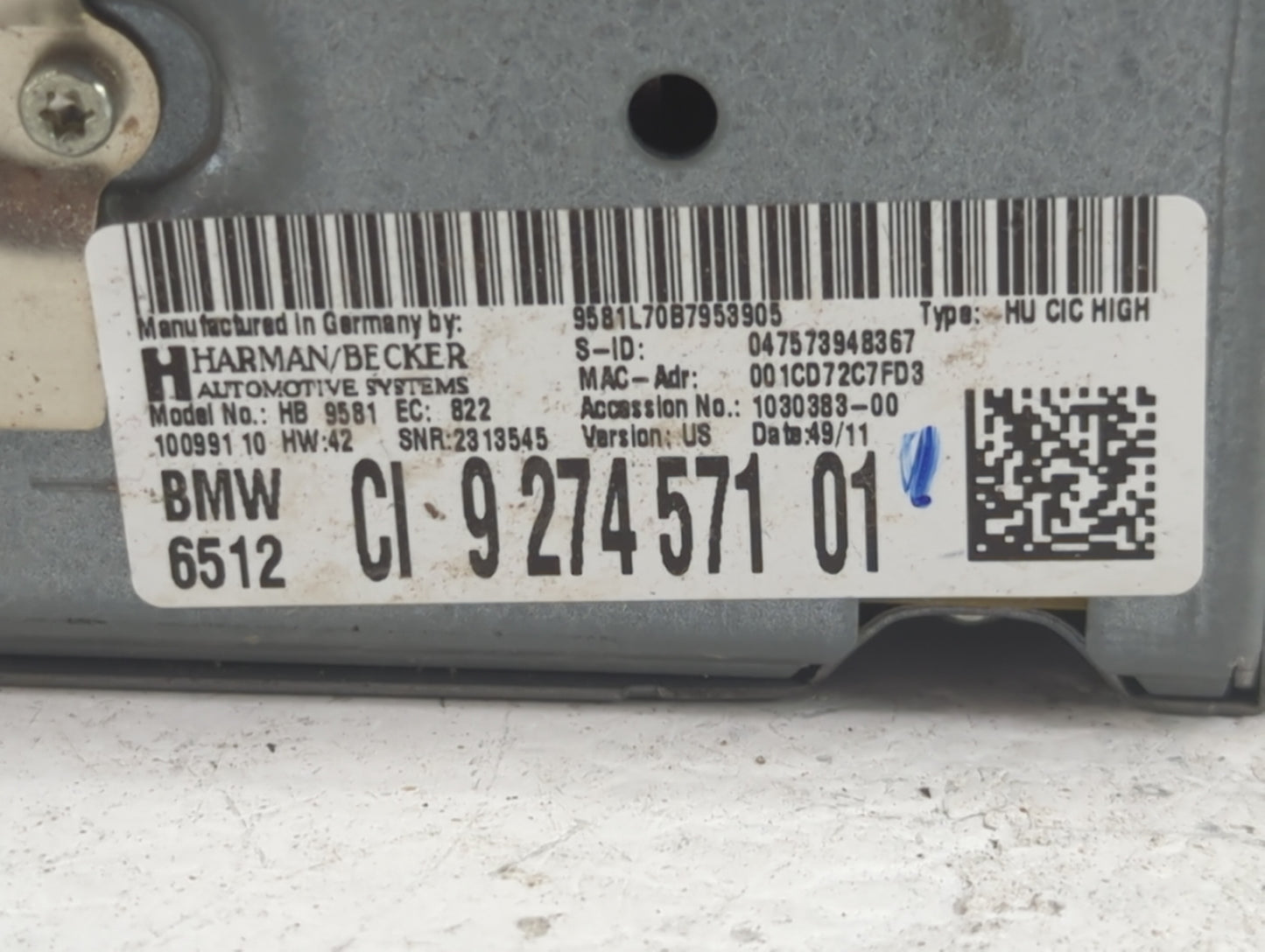 2011-2012 Bmw 535i Radio AM FM Cd Player Receiver Replacement P/N:9 274 571 01 Fits Fits 2011 2012 OEM Used Auto Parts - Oem