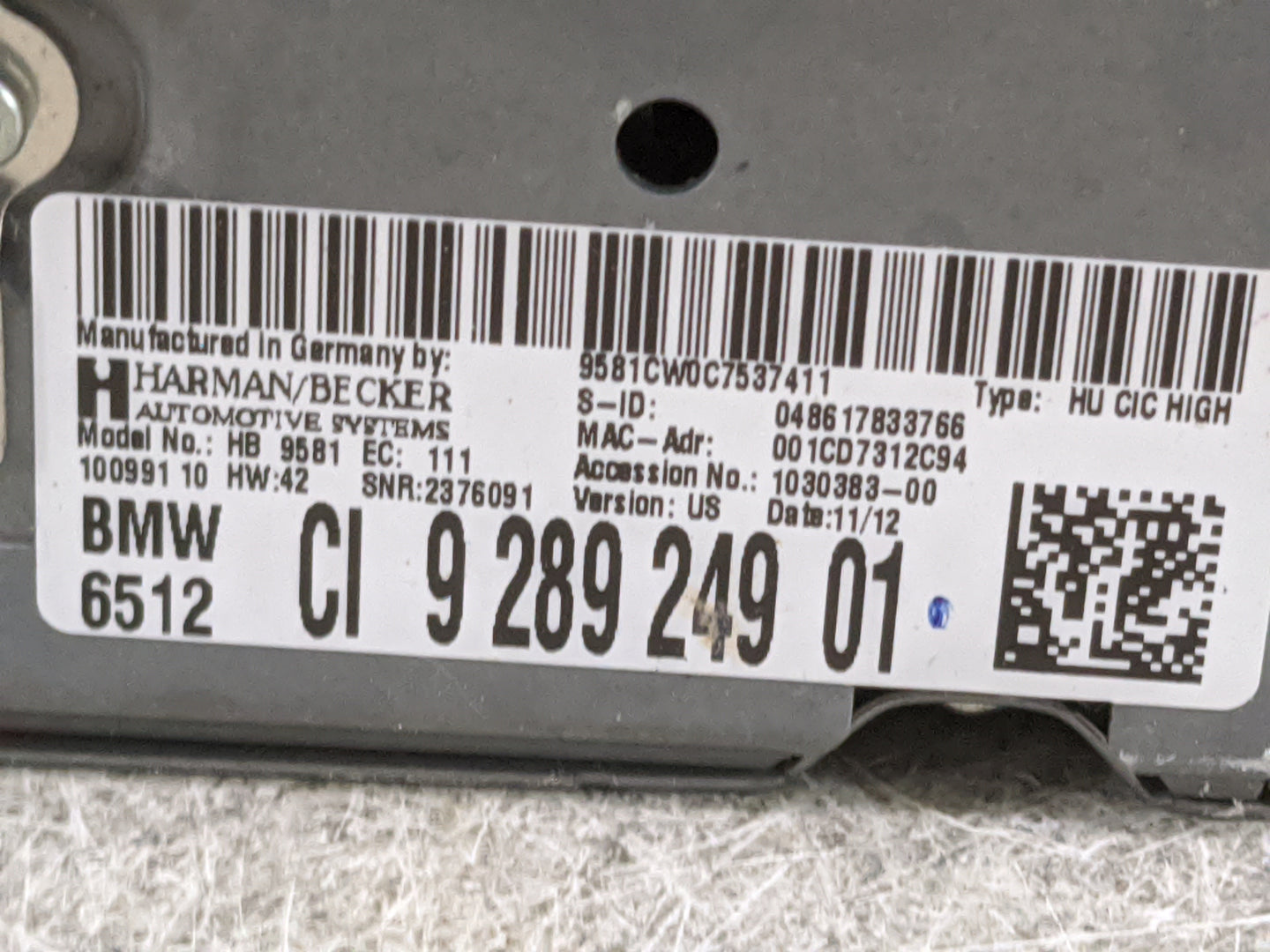 2011-2012 Bmw 535i Radio AM FM Cd Player Receiver Replacement P/N:9289249 HB9581, 9581CW0C7537411 Fits Fits 2010 2011 2012 O