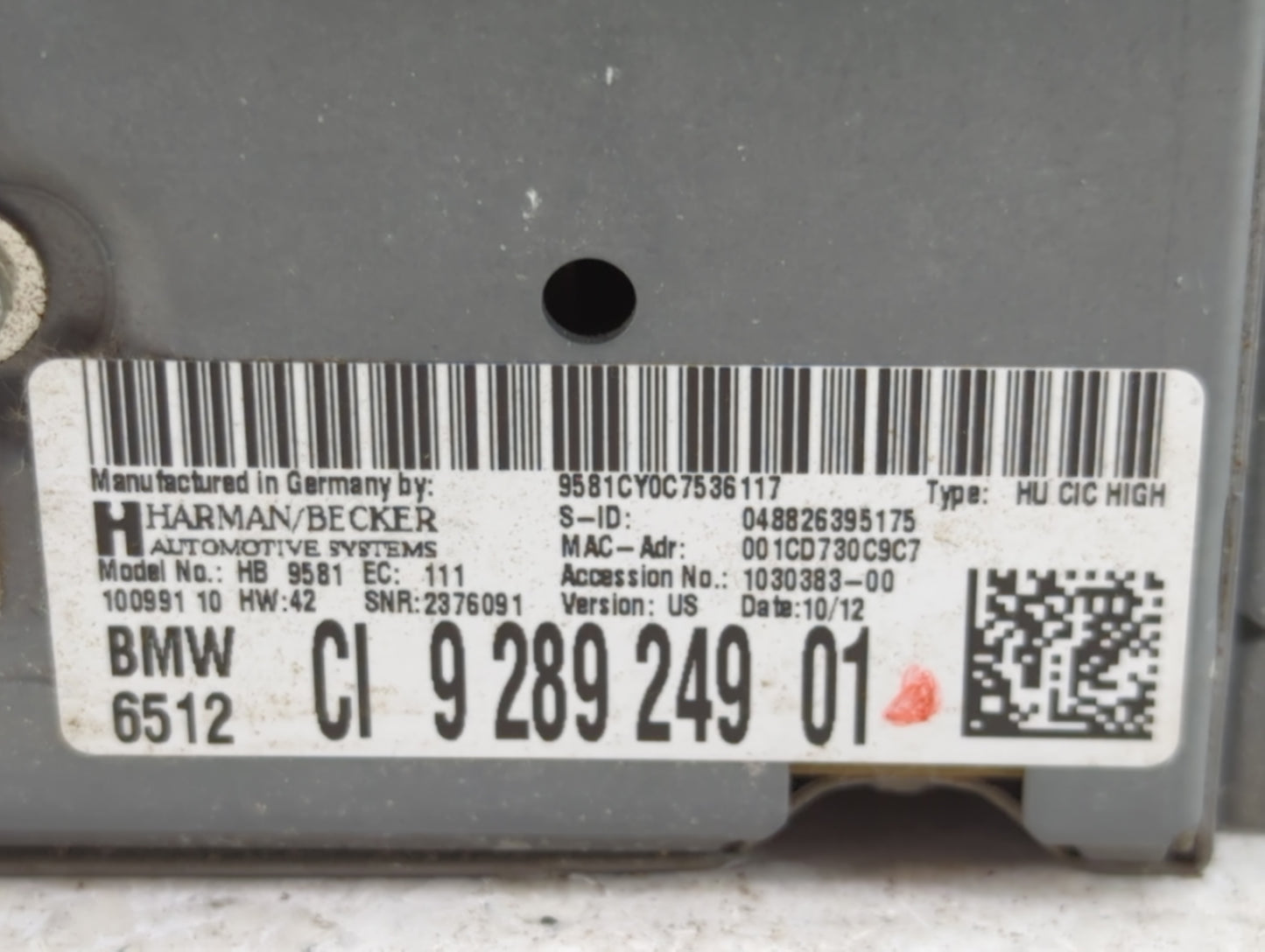 2010-2012 Bmw 750i Radio AM FM Cd Player Receiver Replacement P/N:9 289 249 01 Fits Fits 2010 2011 2012 OEM Used Auto Parts 