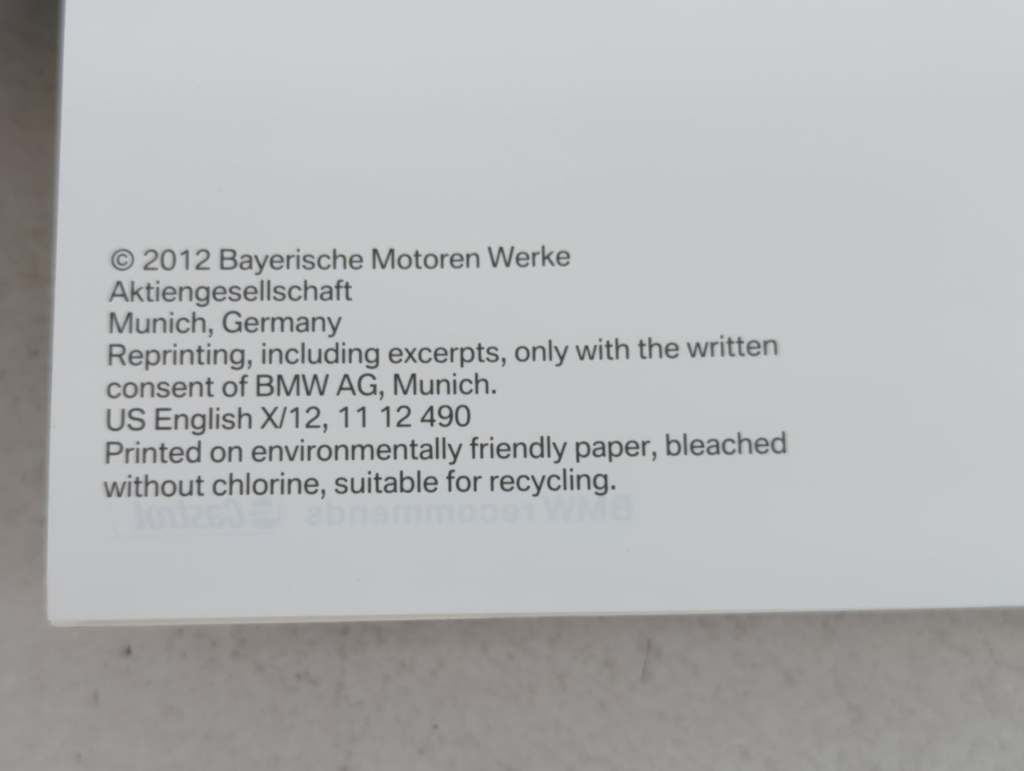 2012 Bmw X3 Owners Manual Book Guide OEM Used Auto Parts - Oemusedautoparts1.com