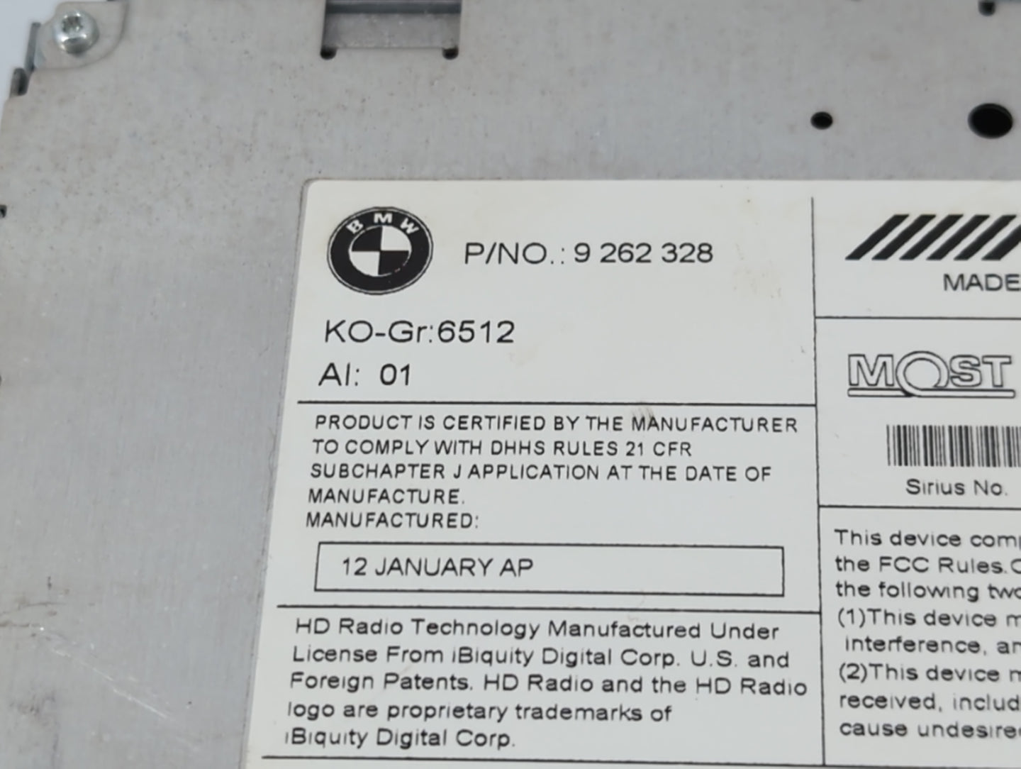 2012 Bmw X3 Radio AM FM Cd Player Receiver Replacement P/N:9 262 328 Fits OEM Used Auto Parts - Oemusedautoparts1.com