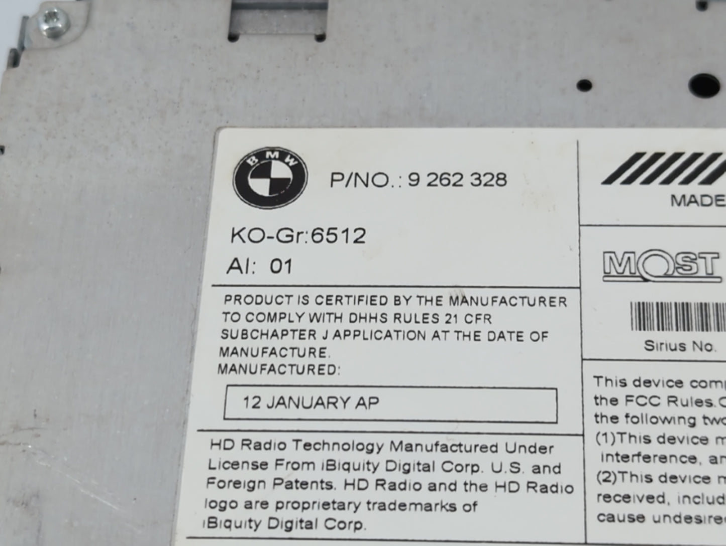 2012 Bmw X3 Radio AM FM Cd Player Receiver Replacement P/N:9 262 328 Fits OEM Used Auto Parts - Oemusedautoparts1.com