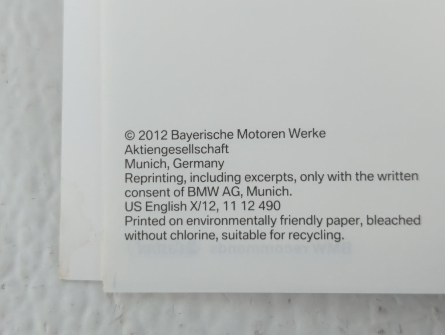 2012 Bmw X3 Owners Manual Book Guide OEM Used Auto Parts - Oemusedautoparts1.com