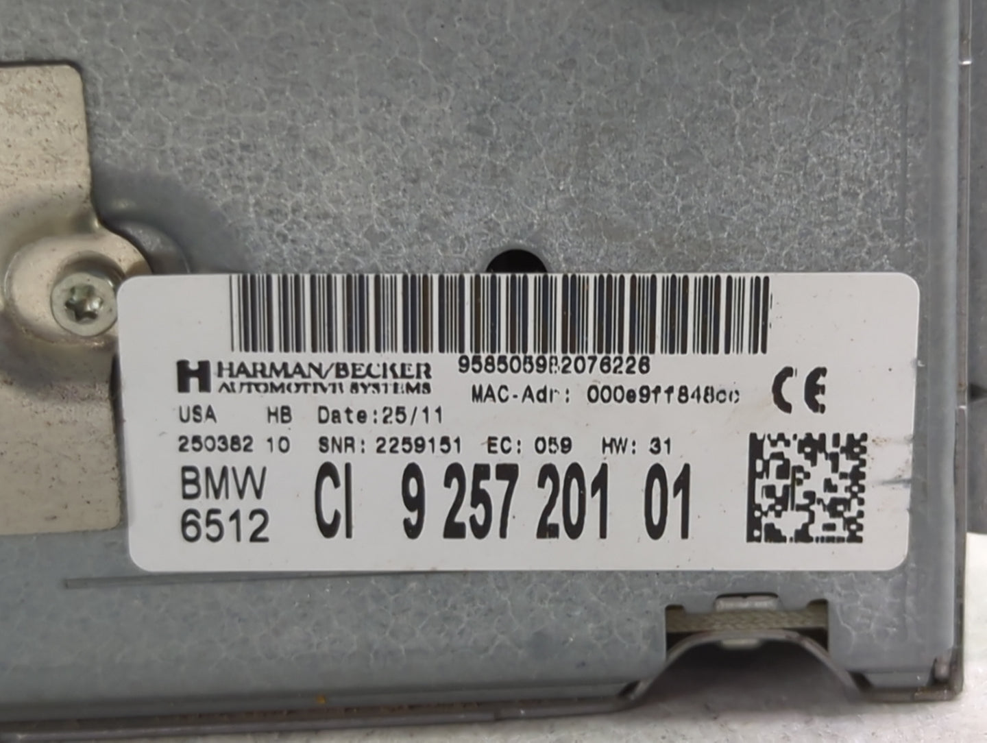 2012 Bmw X5 Radio AM FM Cd Player Receiver Replacement P/N:9257201 958505982076226, 250382 10 Fits OEM Used Auto Parts - Oem
