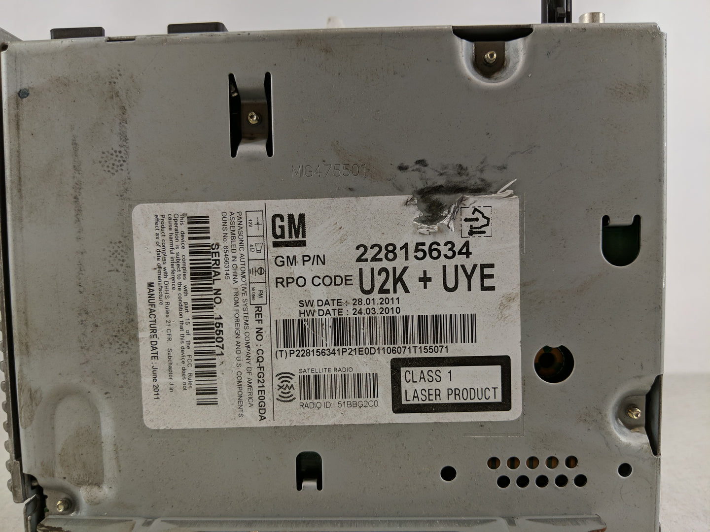 2011-2012 Buick Lacrosse Radio AM FM Cd Player Receiver Replacement P/N:22815634 Fits Fits 2010 2011 2012 OEM Used Auto Part