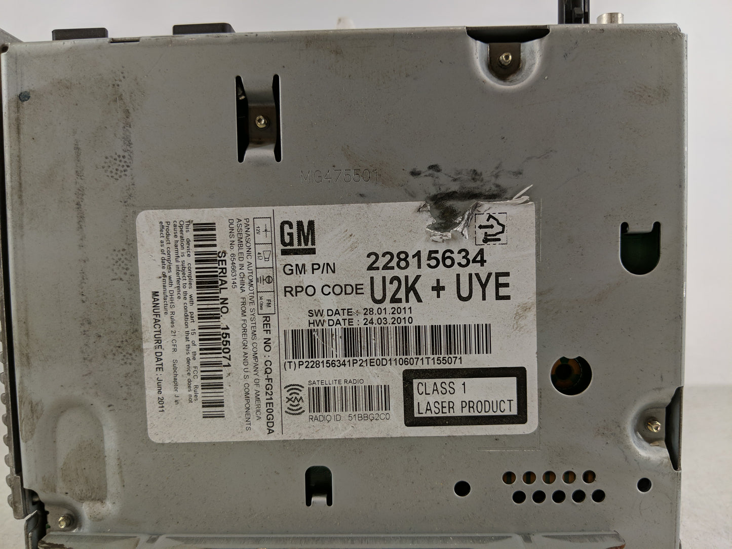 2011-2012 Buick Lacrosse Radio AM FM Cd Player Receiver Replacement P/N:22815634 Fits Fits 2010 2011 2012 OEM Used Auto Part