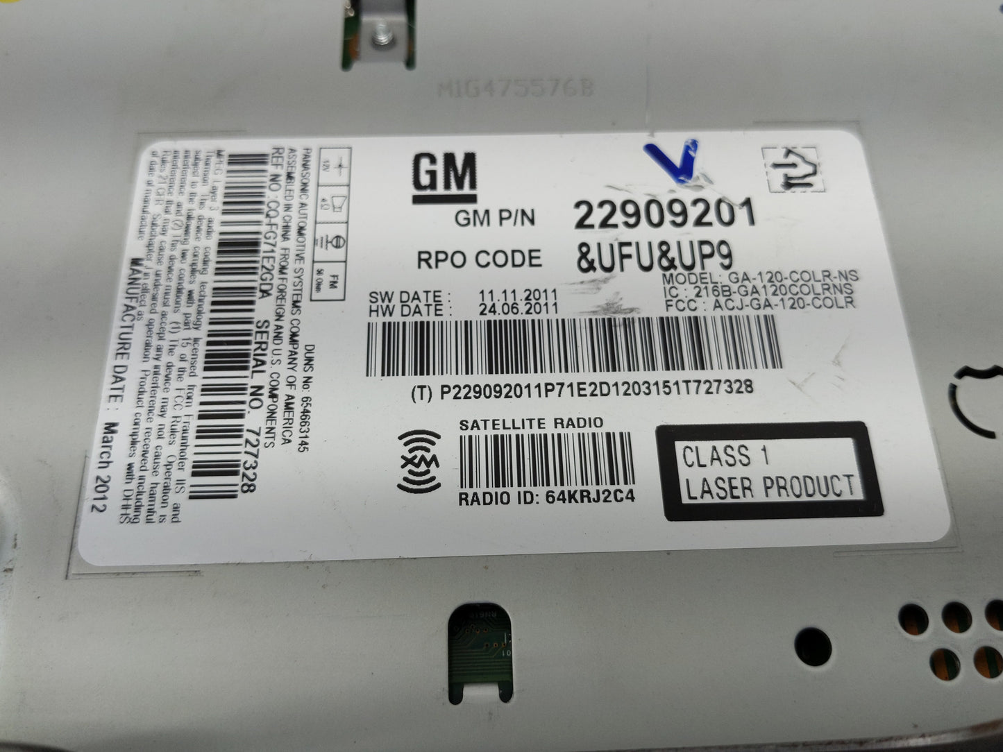 2012 Buick Lacrosse Radio AM FM Cd Player Receiver Replacement P/N:22909201 Fits OEM Used Auto Parts - Oemusedautoparts1.com