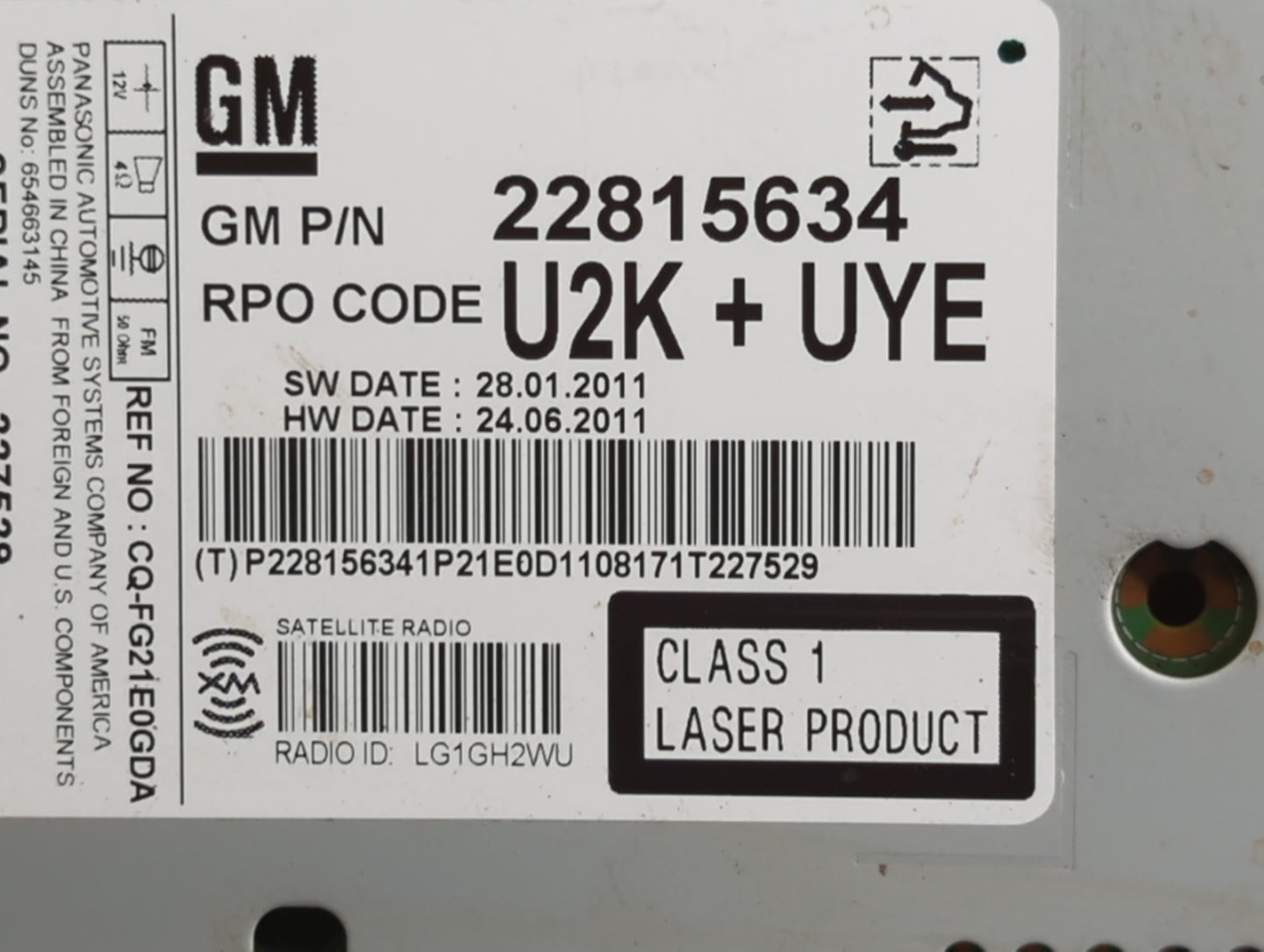 2012 Buick Lacrosse Radio AM FM Cd Player Receiver Replacement P/N:22815634 Fits OEM Used Auto Parts - Oemusedautoparts1.com