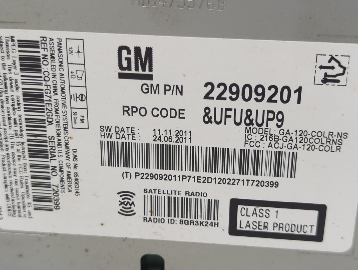 2012 Buick Lacrosse Radio AM FM Cd Player Receiver Replacement P/N:22909201 CQ-FG71E2GDA, GA-120-COLR-NS, 216B-GA120COLRNS F