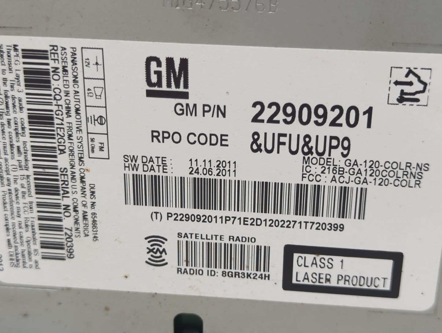2012 Buick Lacrosse Radio AM FM Cd Player Receiver Replacement P/N:22909201 CQ-FG71E2GDA, GA-120-COLR-NS, 216B-GA120COLRNS F