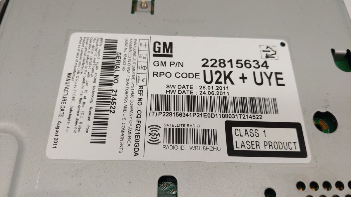 2012 Buick Lacrosse Radio AM FM Cd Player Receiver Replacement P/N:95914367 22870782, 22815634 OEM Used Auto Parts - Oemused