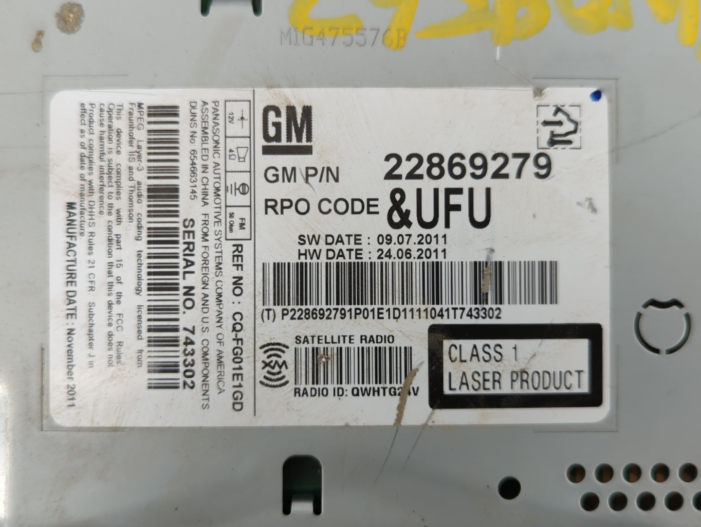 2012 Buick Lacrosse Radio AM FM Cd Player Receiver Replacement P/N:22869279 Fits OEM Used Auto Parts - Oemusedautoparts1.com