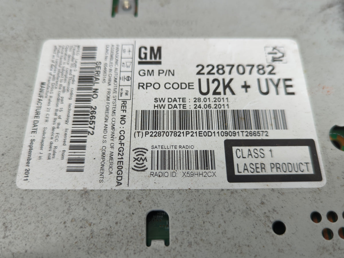 2012 Buick Lacrosse Radio AM FM Cd Player Receiver Replacement P/N:22870782 OEM Used Auto Parts - Oemusedautoparts1.com