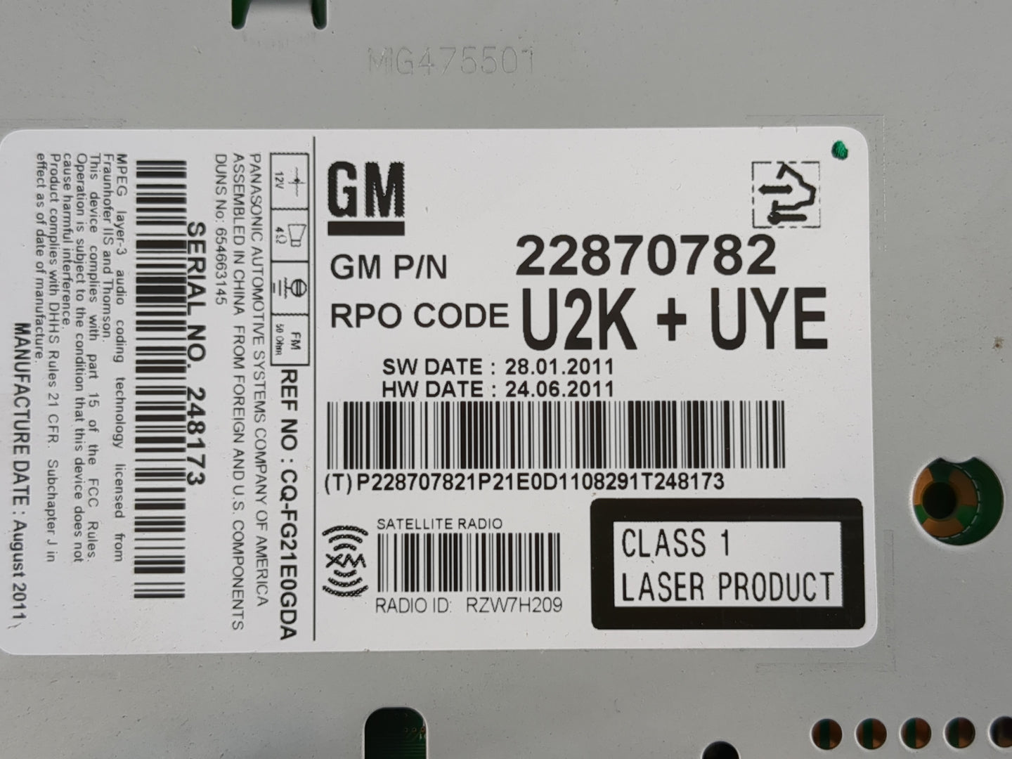 2012 Buick Regal Radio AM FM Cd Player Receiver Replacement P/N:22870782 Fits OEM Used Auto Parts - Oemusedautoparts1.com