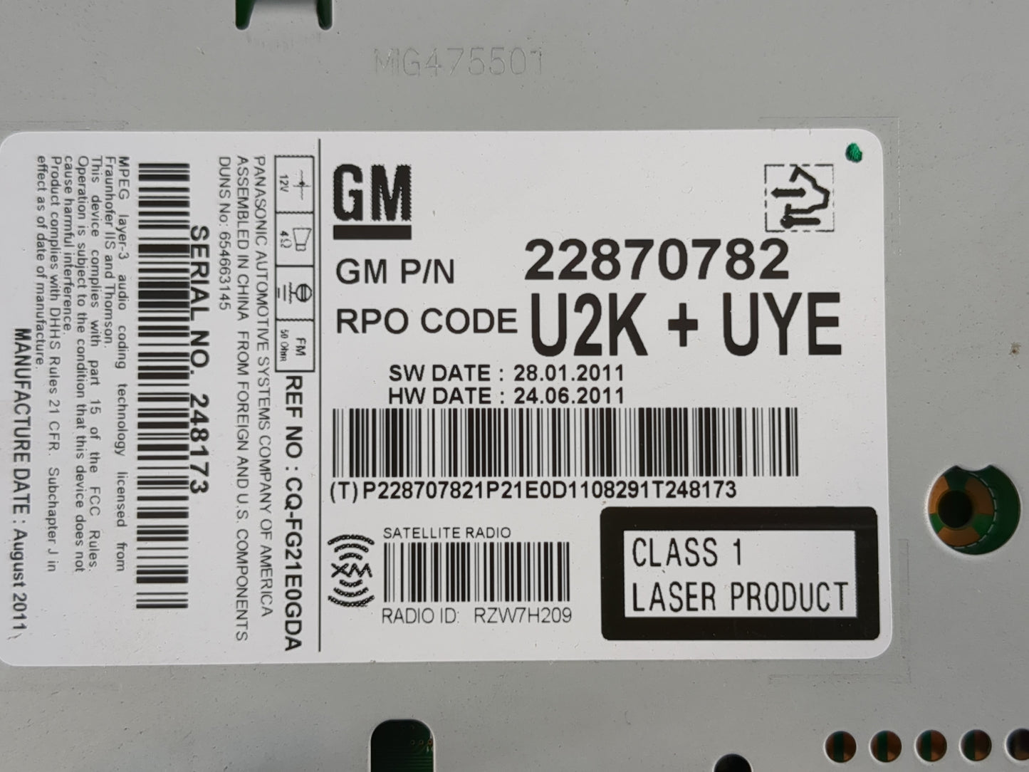 2012 Buick Regal Radio AM FM Cd Player Receiver Replacement P/N:22870782 Fits OEM Used Auto Parts - Oemusedautoparts1.com