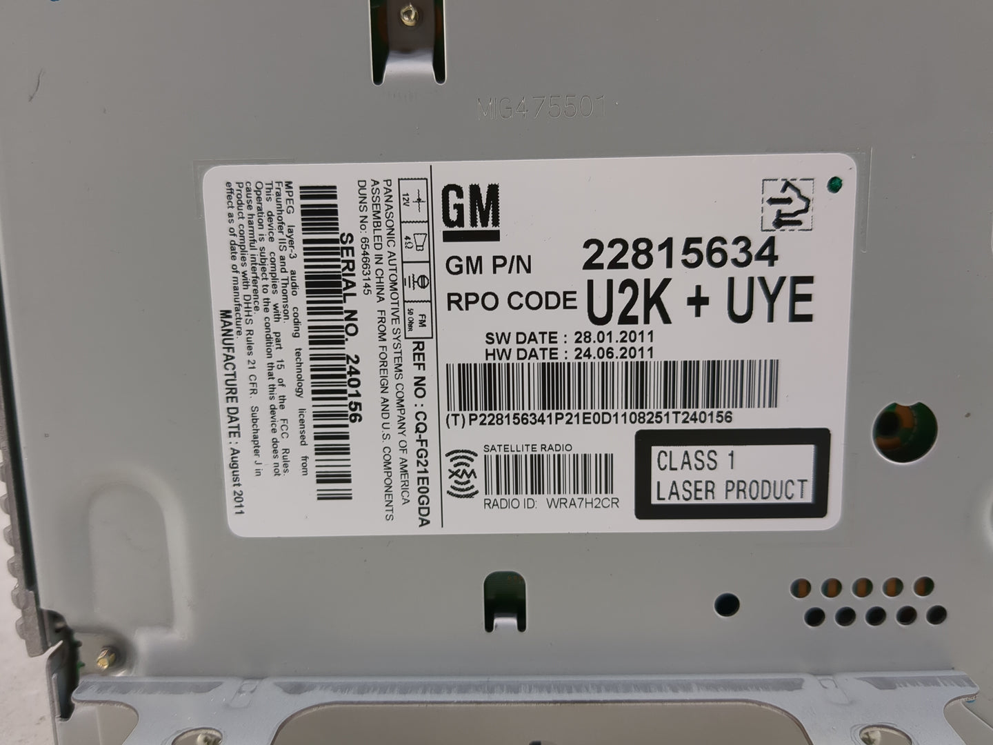 2012 Buick Regal Radio AM FM Cd Player Receiver Replacement P/N:22815634 Fits OEM Used Auto Parts - Oemusedautoparts1.com