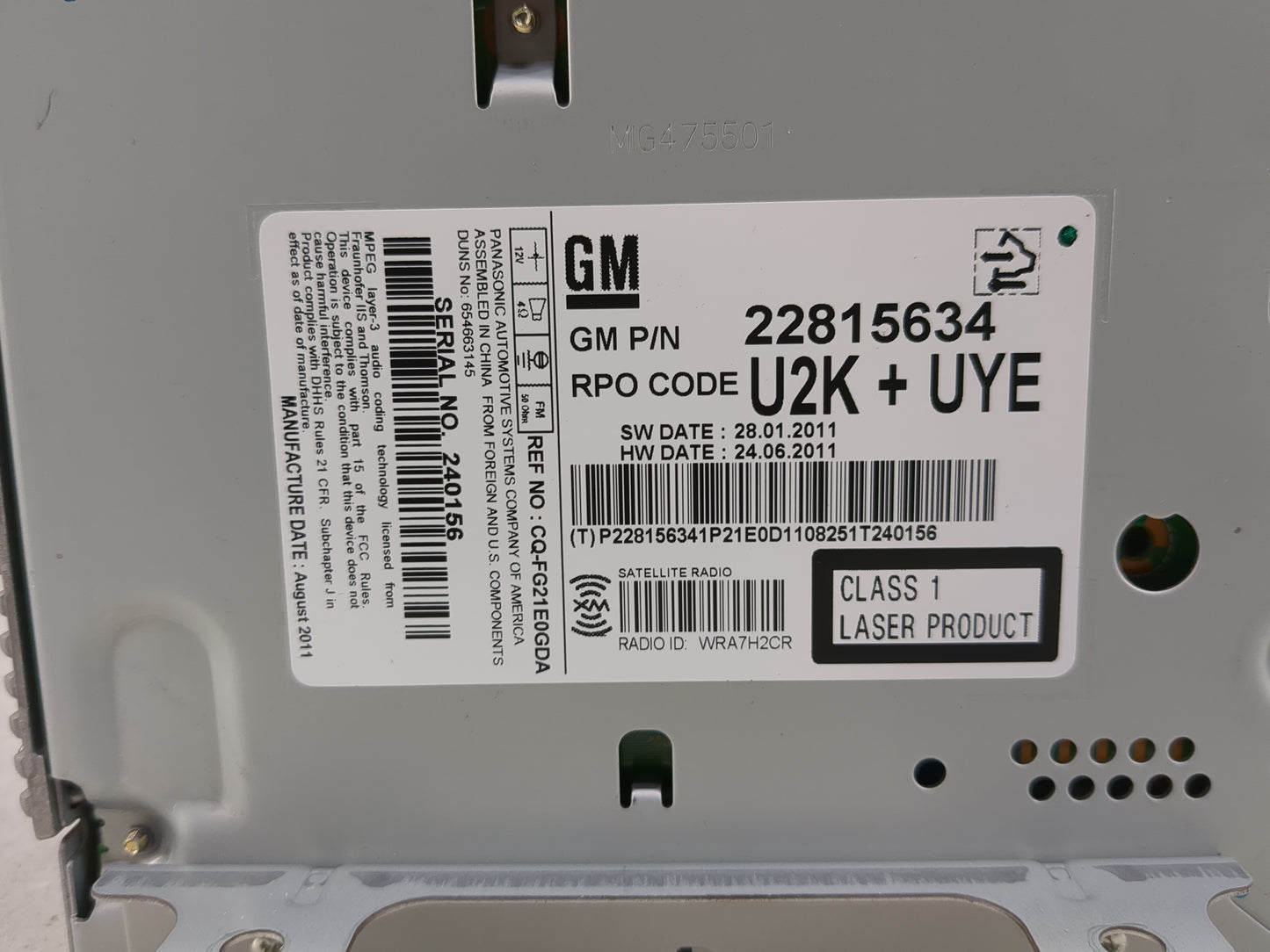 2012 Buick Regal Radio AM FM Cd Player Receiver Replacement P/N:22815634 Fits OEM Used Auto Parts - Oemusedautoparts1.com