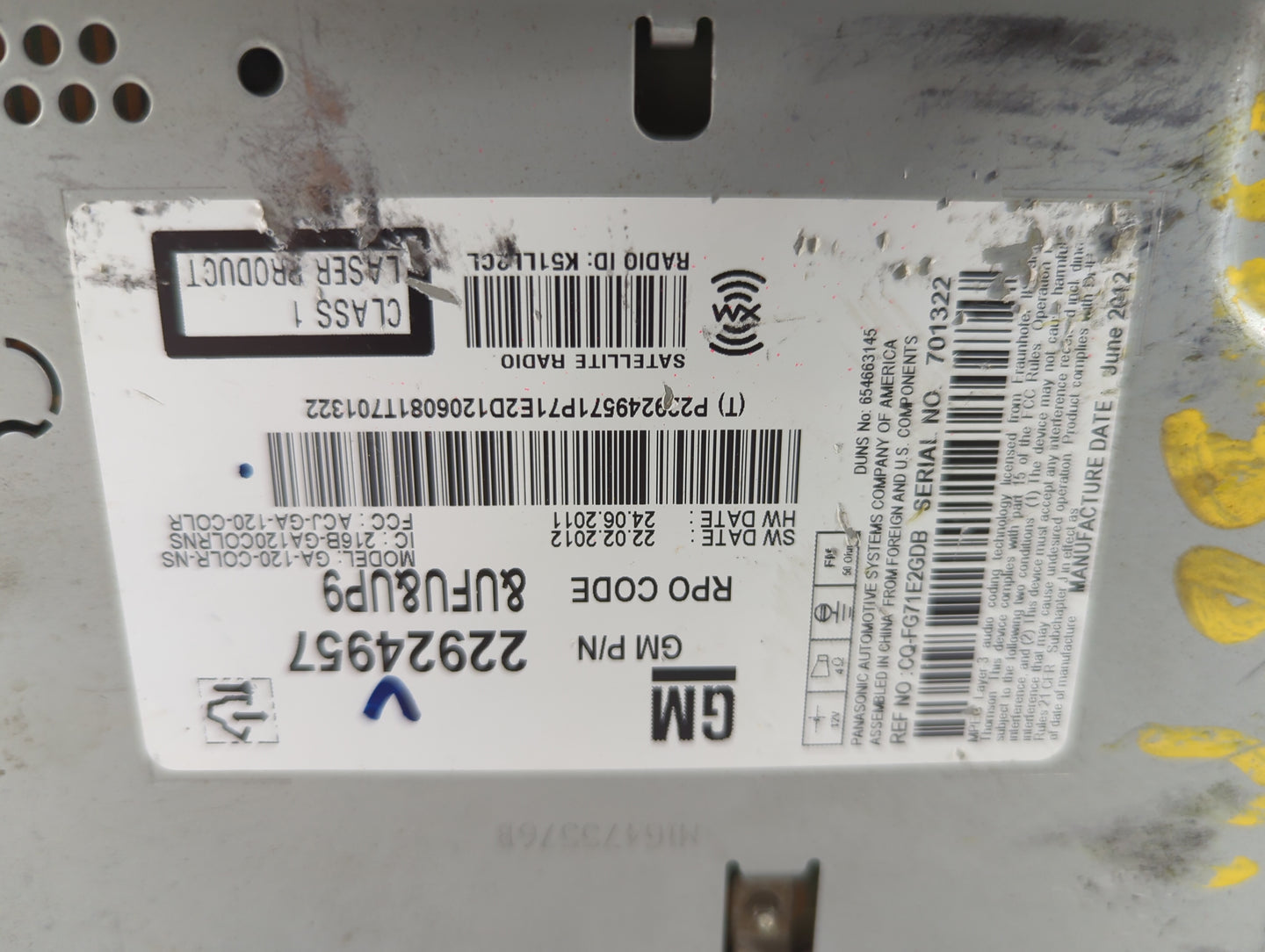 2012 Buick Regal Radio AM FM Cd Player Receiver Replacement P/N:22924957 GA-120-COLR-NS, CQ-FG71E2GDB Fits OEM Used Auto Par
