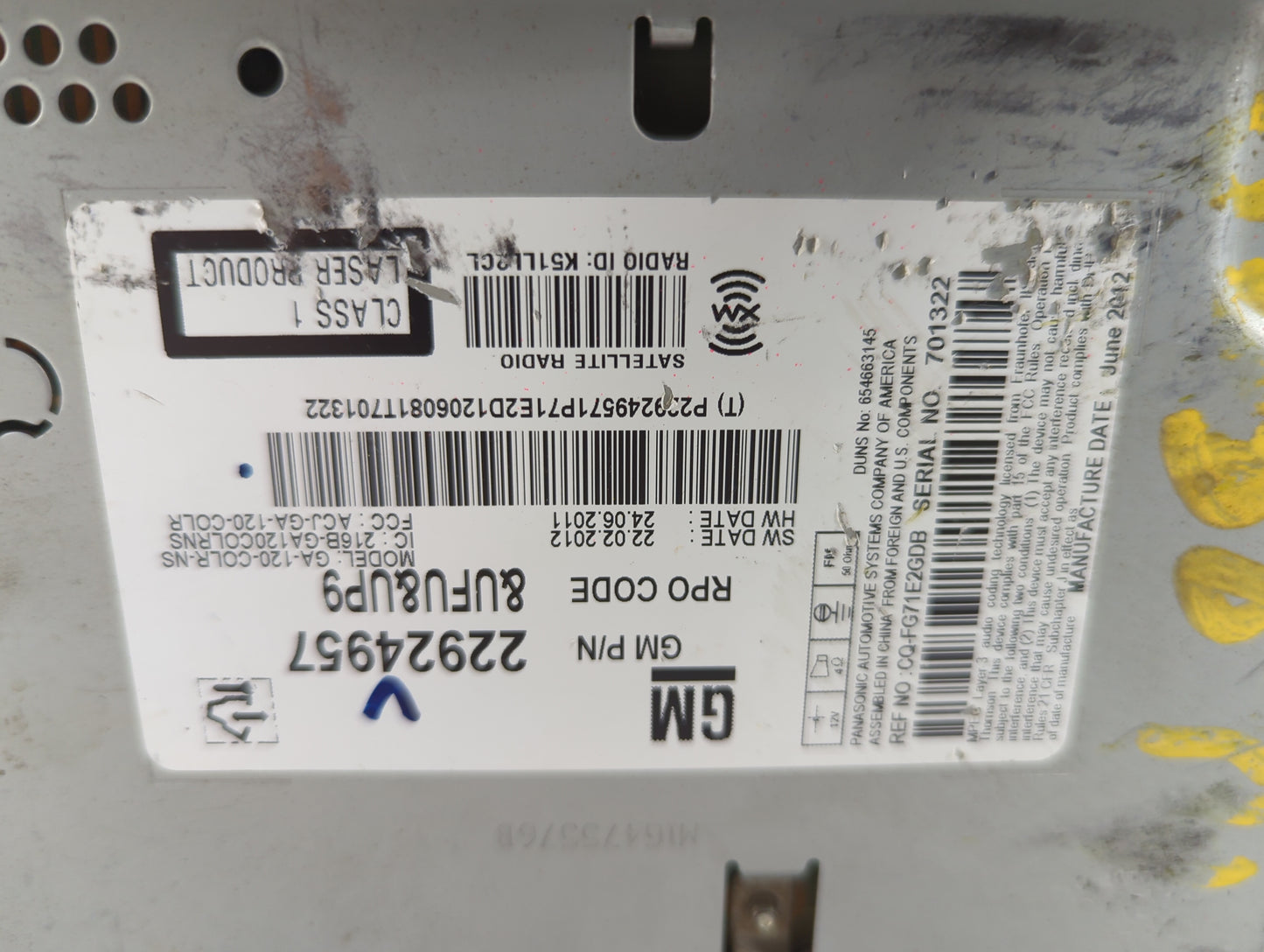 2012 Buick Regal Radio AM FM Cd Player Receiver Replacement P/N:22924957 GA-120-COLR-NS, CQ-FG71E2GDB Fits OEM Used Auto Par