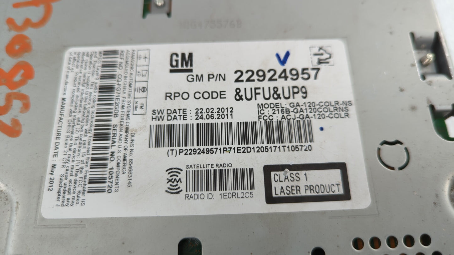 2012 Buick Regal Radio AM FM Cd Player Receiver Replacement P/N:22924957 Fits OEM Used Auto Parts - Oemusedautoparts1.com