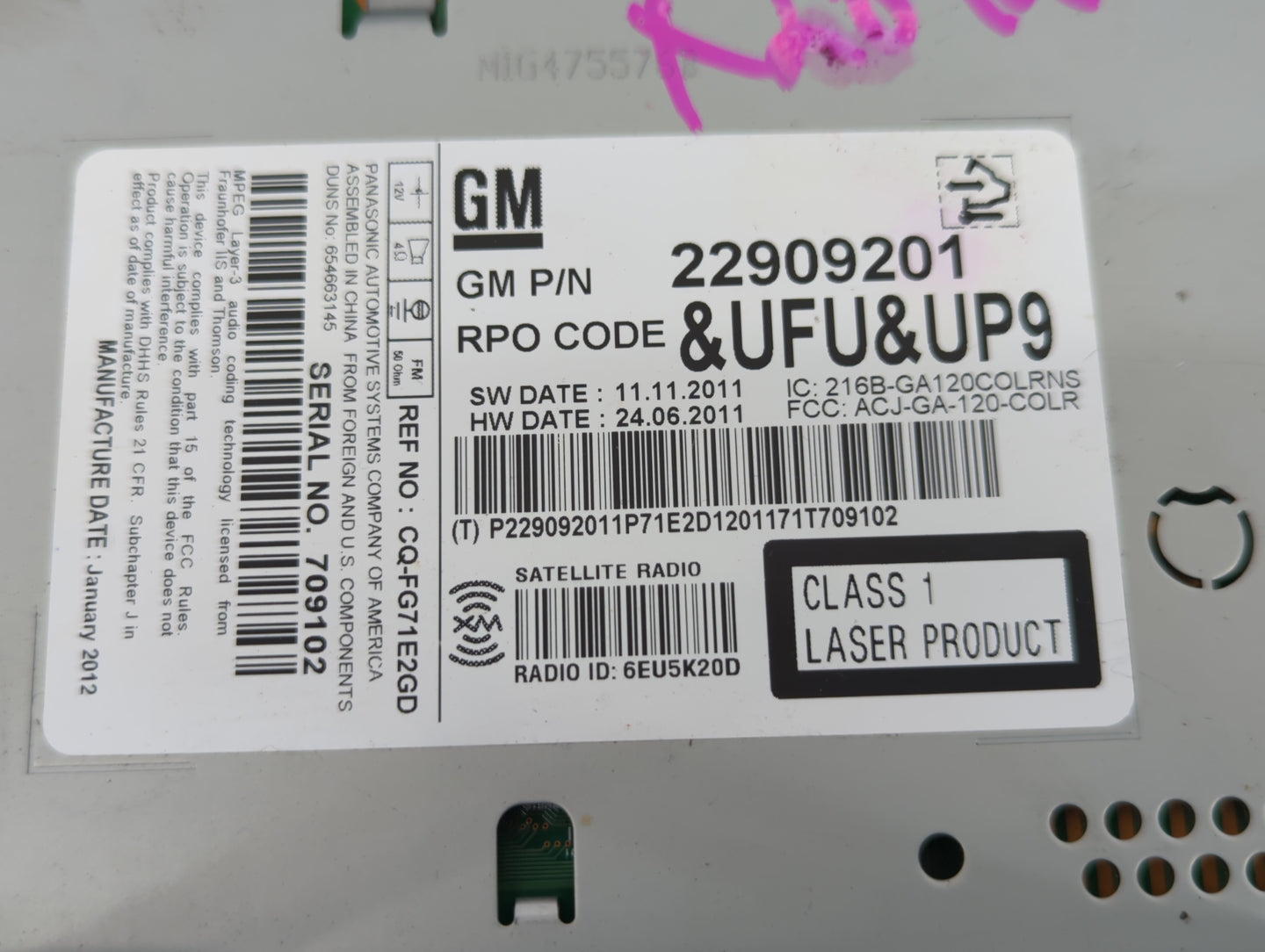 2012 Buick Regal Radio AM FM Cd Player Receiver Replacement P/N:22909201 Fits OEM Used Auto Parts - Oemusedautoparts1.com