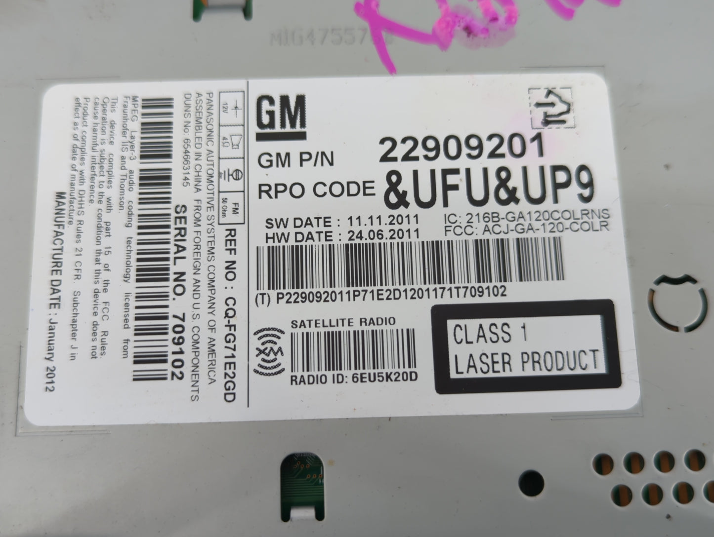 2012 Buick Regal Radio AM FM Cd Player Receiver Replacement P/N:22909201 Fits OEM Used Auto Parts - Oemusedautoparts1.com